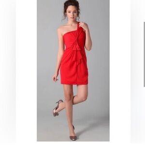 BCBGMaxazria Red Palais Luxe Satin One-Shoulder Dress, Size 8